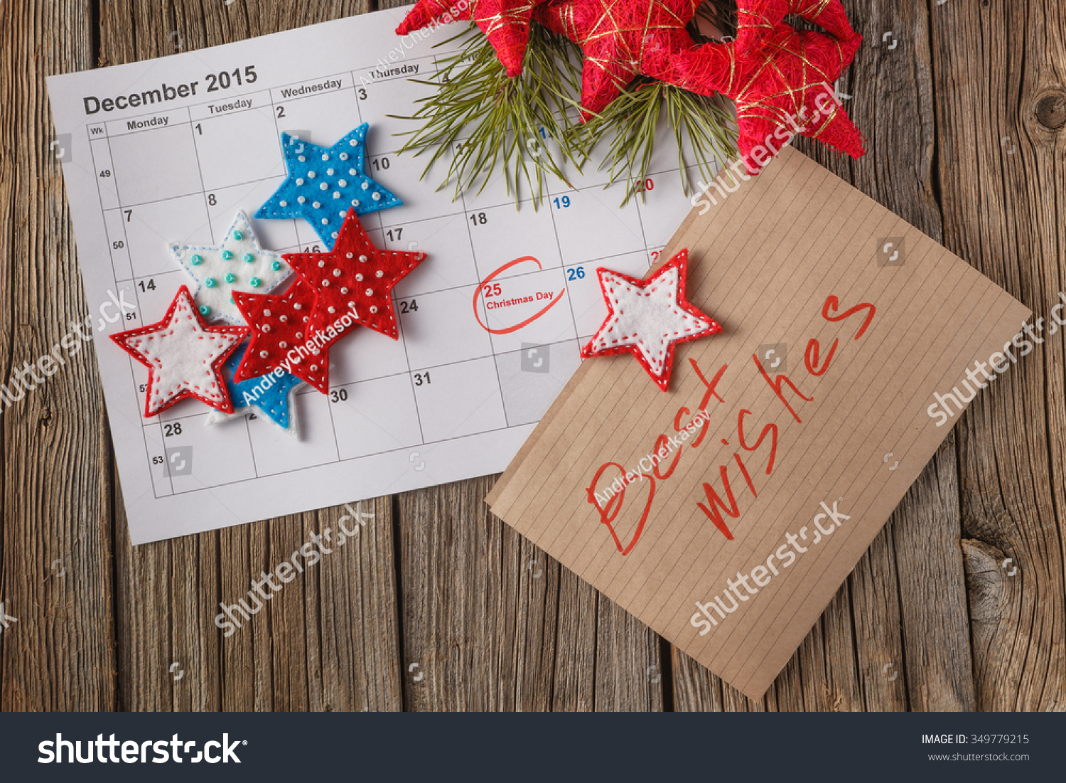 Ready To Coming Christmas. Calendar With Marked Date Of Christmas Day Stock Photo 349779215