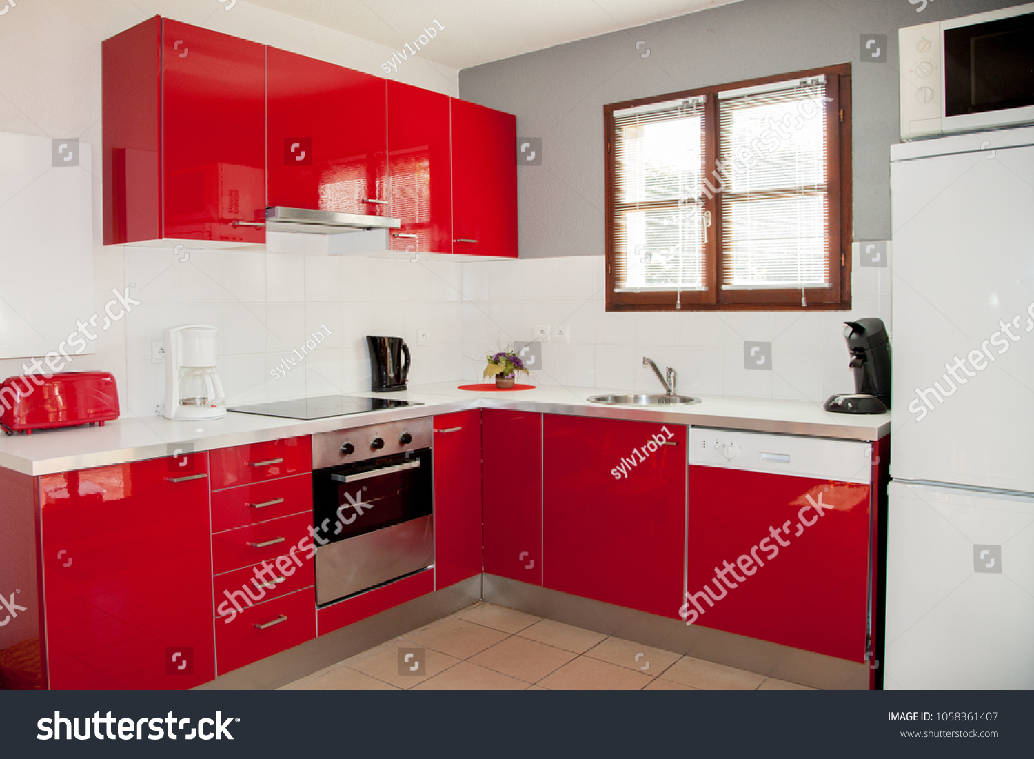 Real Red Style Kitchen Appliances Stock Photo Edit Now 1058361407