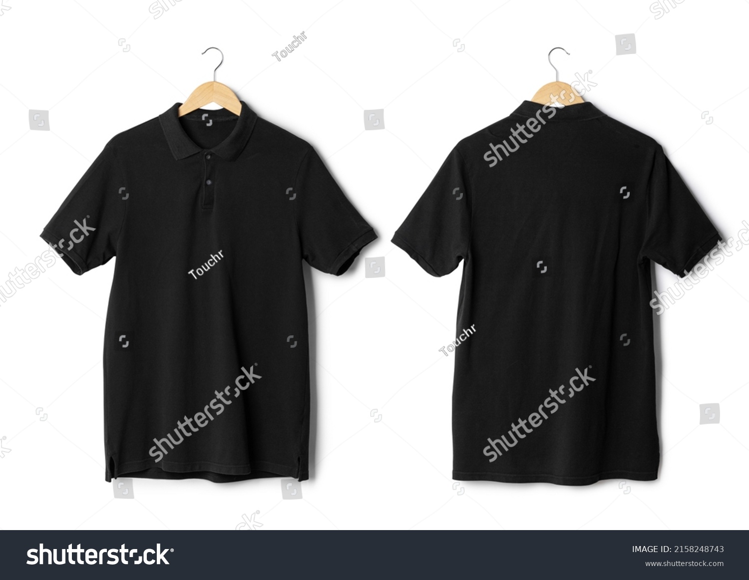 Realistic Black Polo Shirt Mockup Hanging Stock Photo 2158248743 ...