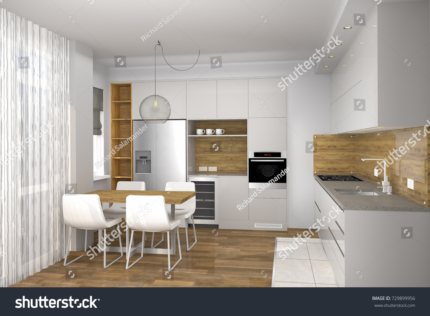 Realistic 3d Rendering Modern Creative Kitchen Stock Illustration