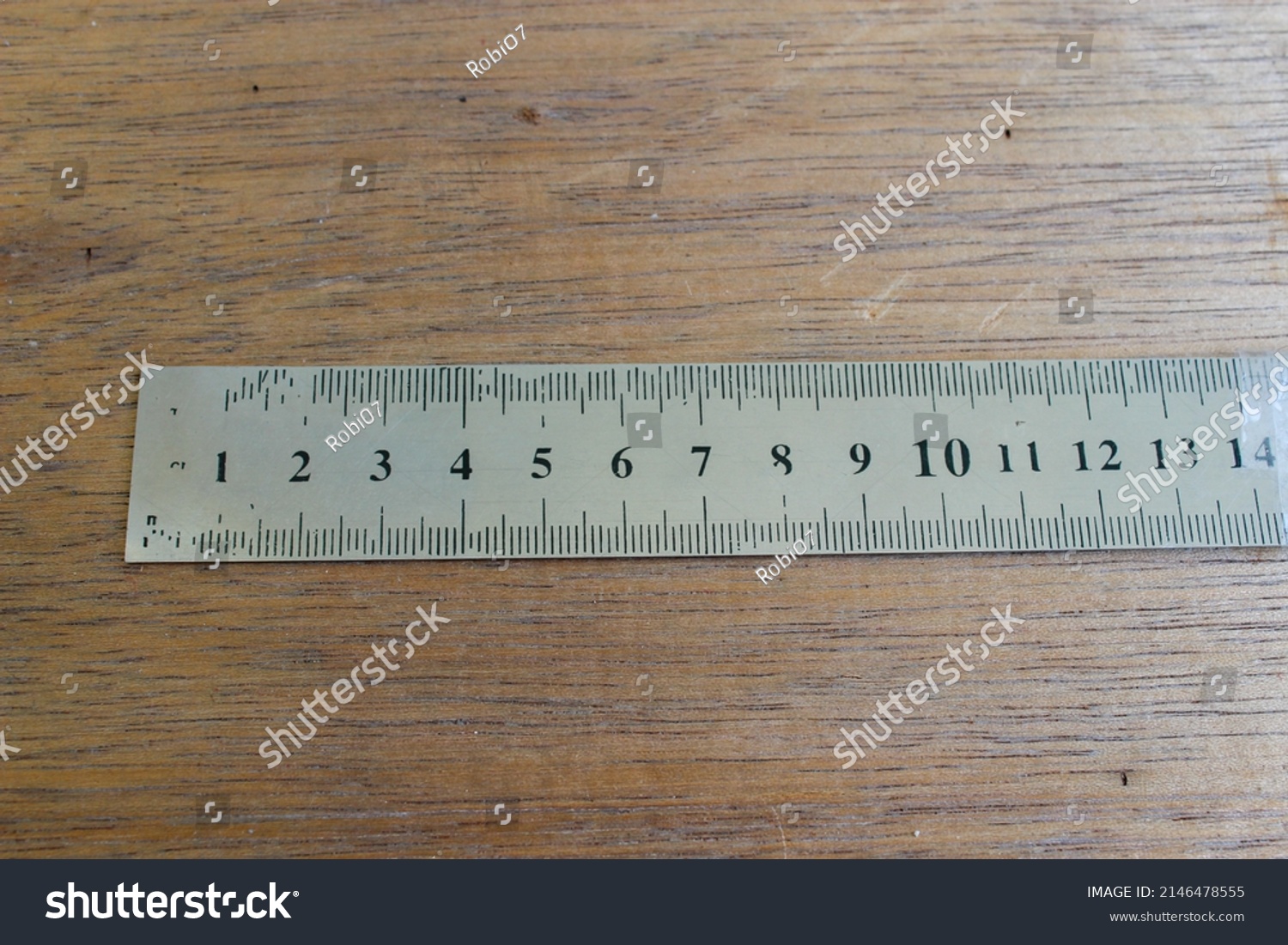 Realistic Metal Ruler 30 Centimeters Metal Stock Photo 2146478555