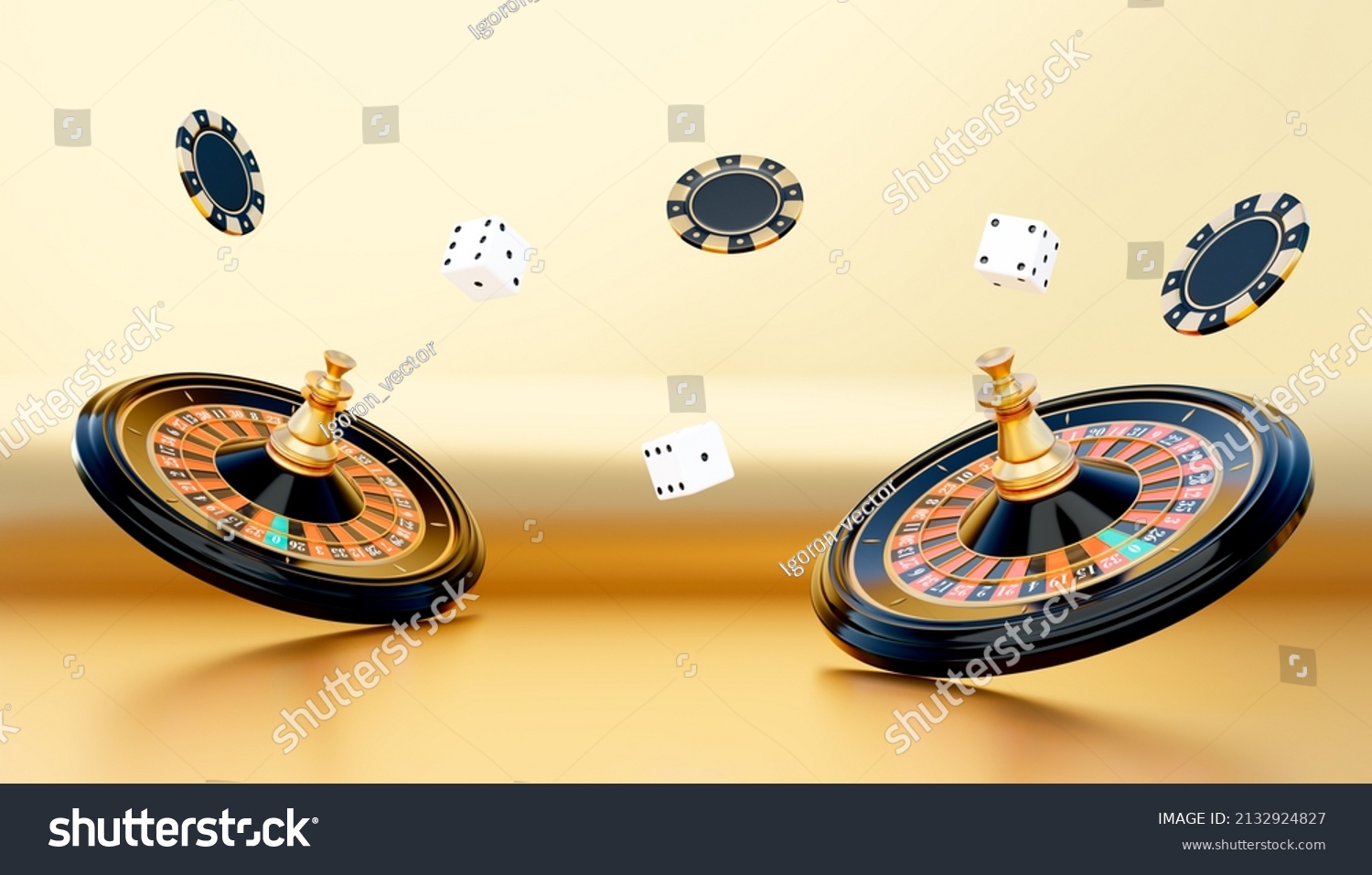 Realistic Roulette Wheel On Gold Background Stock Illustration