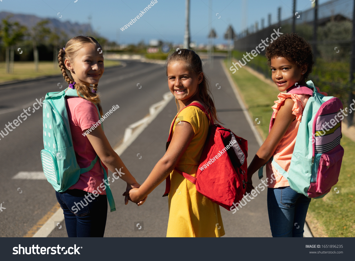 Rear View Two Caucasian Schoolgirls African Stock Photo 1651896235 ...