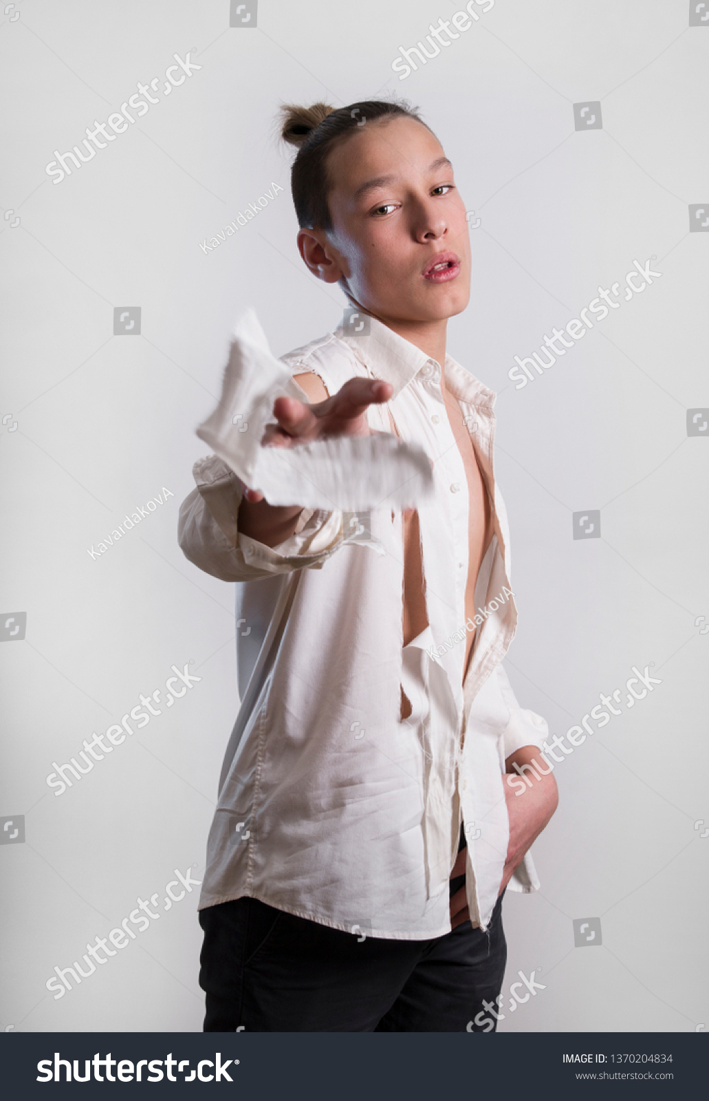 Rebel Teenager Torn White Shirt Protests Stock Photo 1370204834 ...