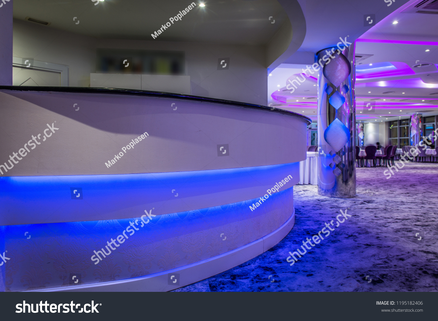 Reception Desk Illuminated Blue Led Lightening Stock Photo Edit