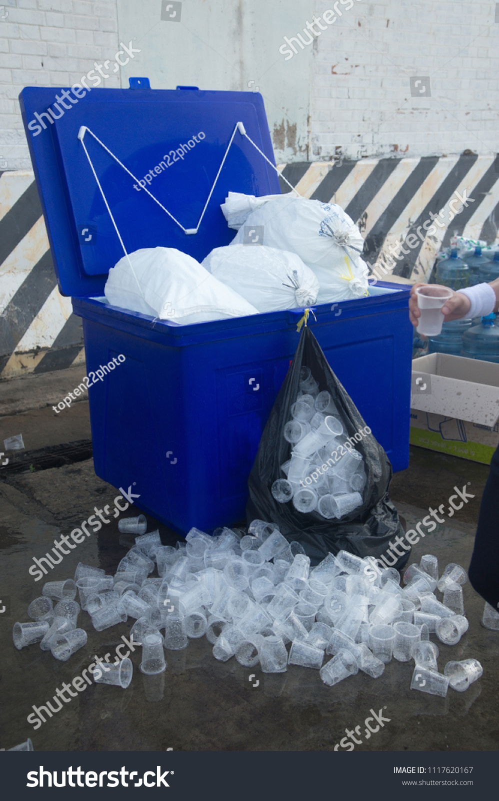 Recyclable Garbage Plastic Glass Rubbish Bin Stock Photo 1117620167   Stock Photo Recyclable Garbage Of Plastic Glass In Rubbish Bin And Floor 1117620167 