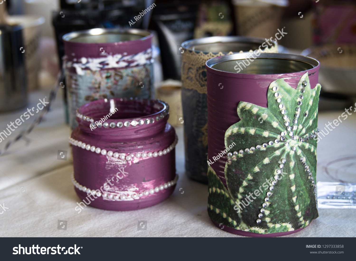 Recycling Tin Cans Into Decorated Plant Stock Photo Edit Now