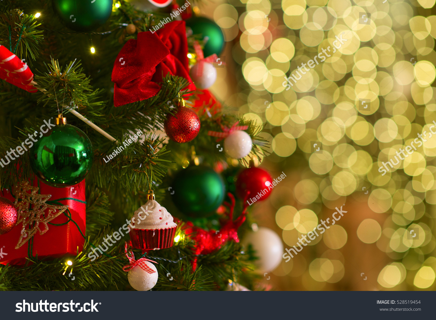 Red Green Christmas Tree Decoration Holidays Stock Photo Edit Now   Stock Photo Red And Green Christmas Tree Decoration Holidays Background Golden Style Toned Picture 528519454 