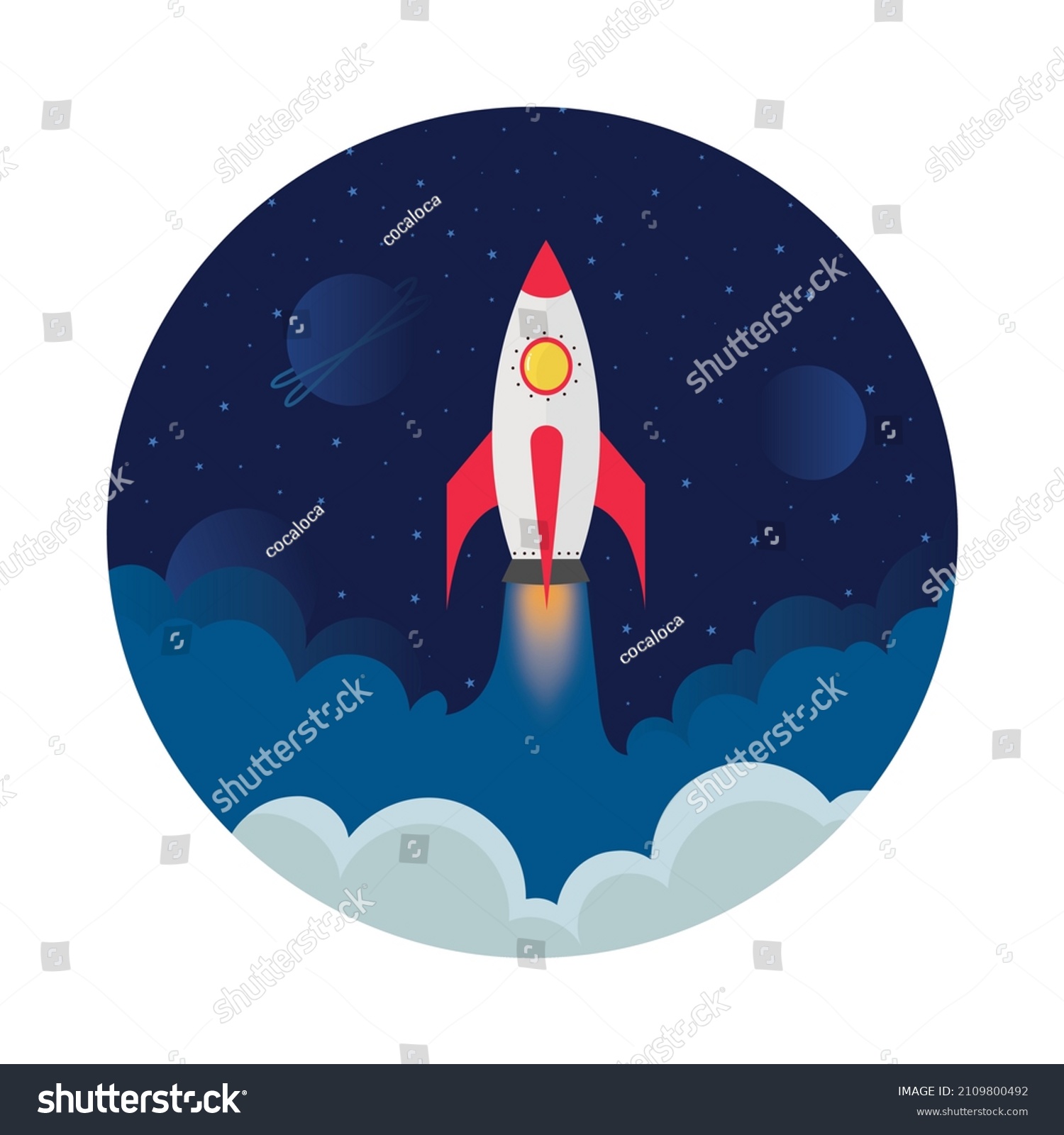 Red White Rocketship Launching Outerspace Stars Stock Illustration ...