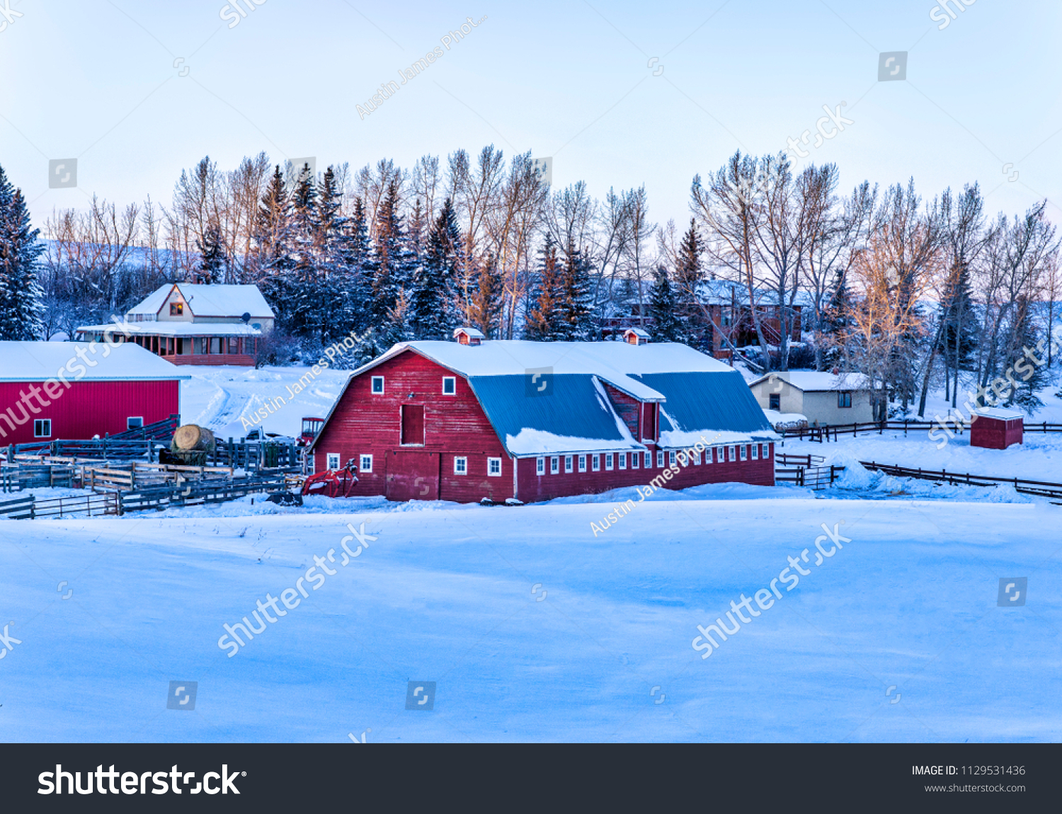 Red Barn Outside Calgary Ab Stock Photo Edit Now 1129531436