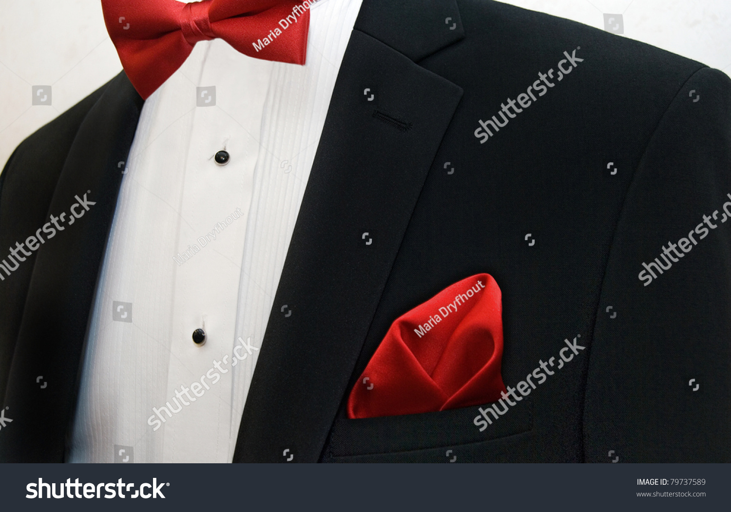 Red Bow Tie Handkerchief Accenting Black Stock Photo 79737589 ...