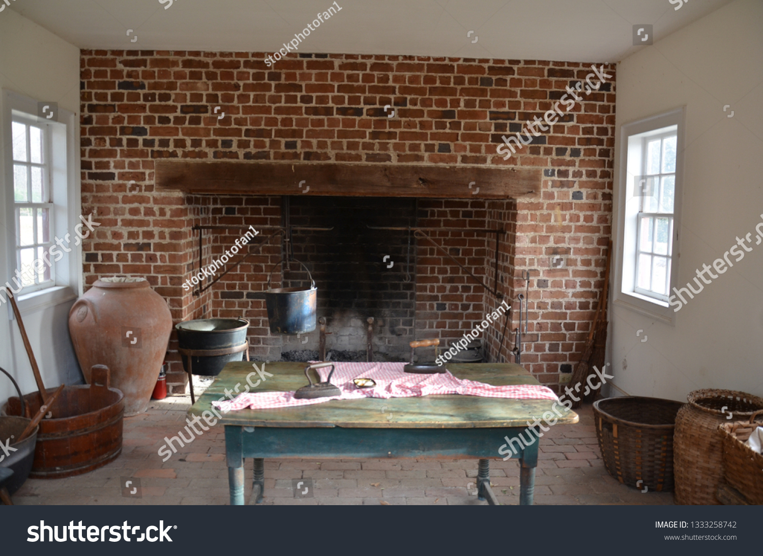 Red Brick Fireplace Baskets Table Old Stock Photo Edit Now