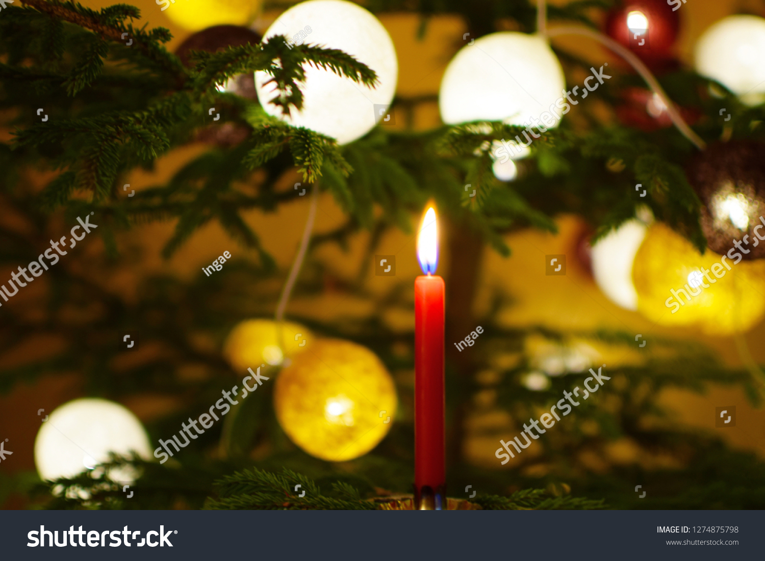 Red Candle Flame Burning On Decorated Stock Photo Edit Now 1274875798