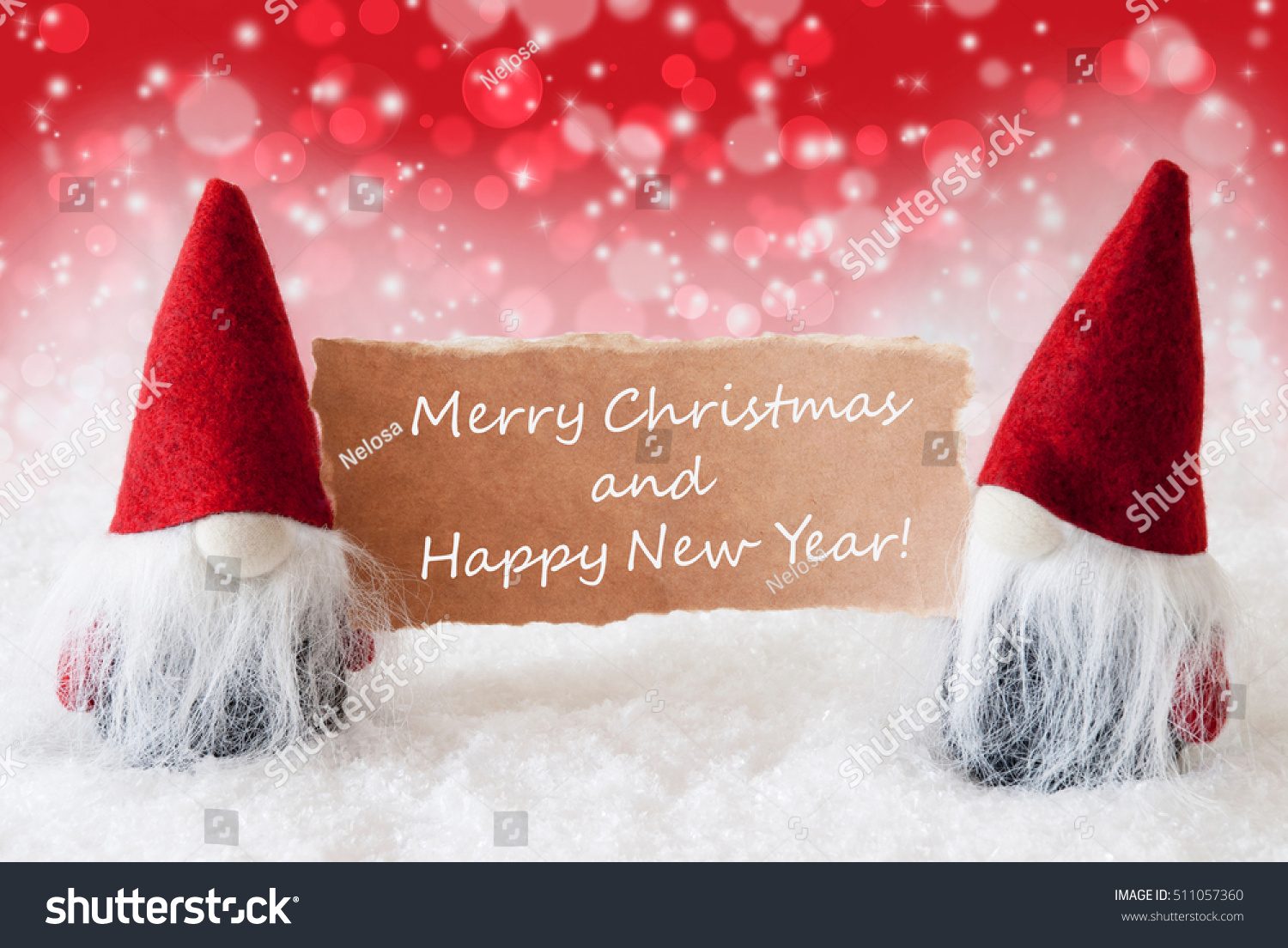 Red Christmassy Gnomes With Merry Christmas And Happy New Year Stock Photo 511057360 : Shutterstock