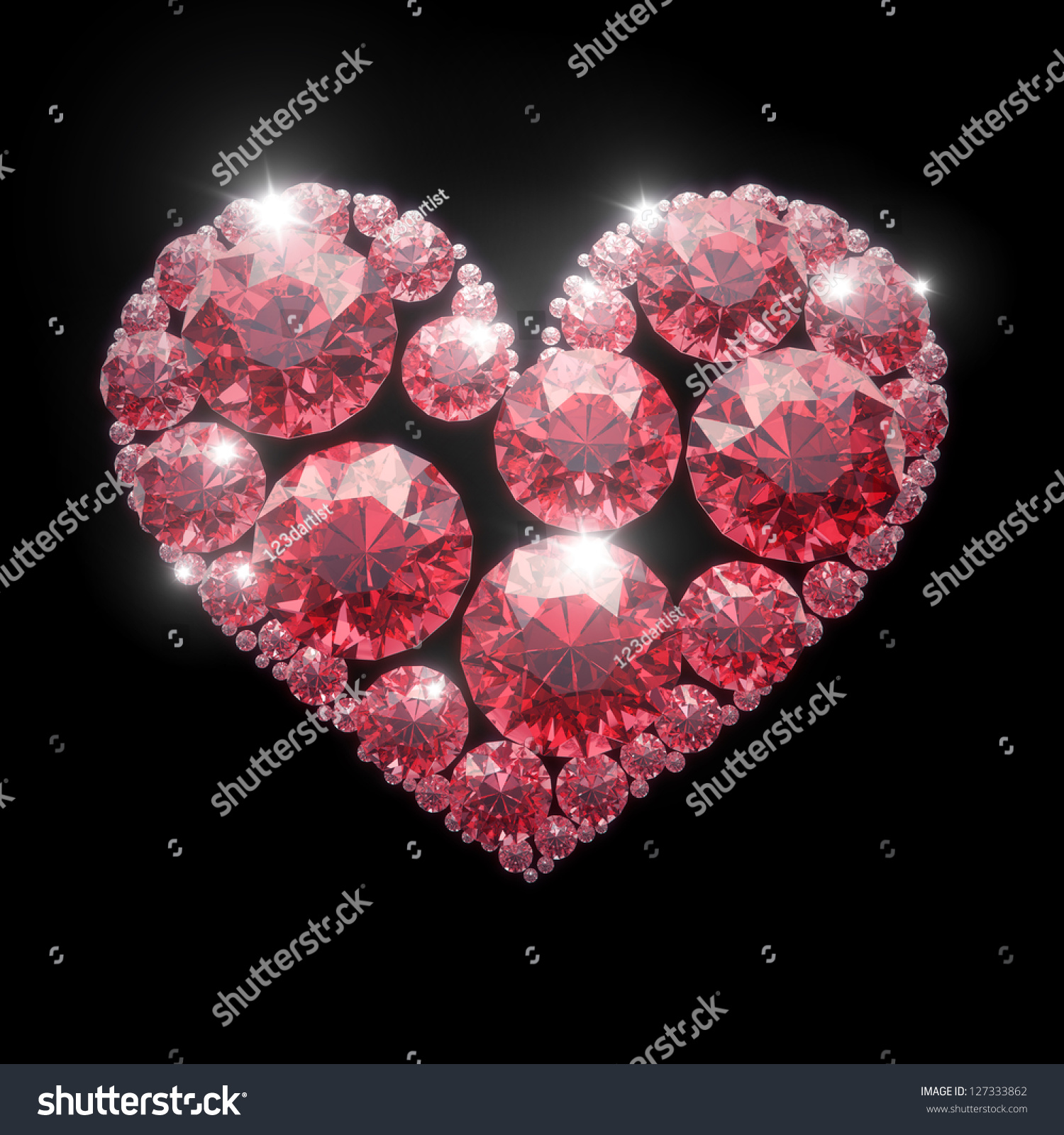 Red Diamond Heart On Black Isolated Stock Illustration 127333862 ...