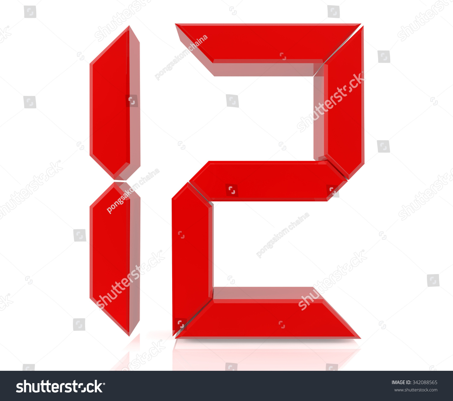 Red Digital Numbers 12 On White Stock Illustration 342088565 | Shutterstock