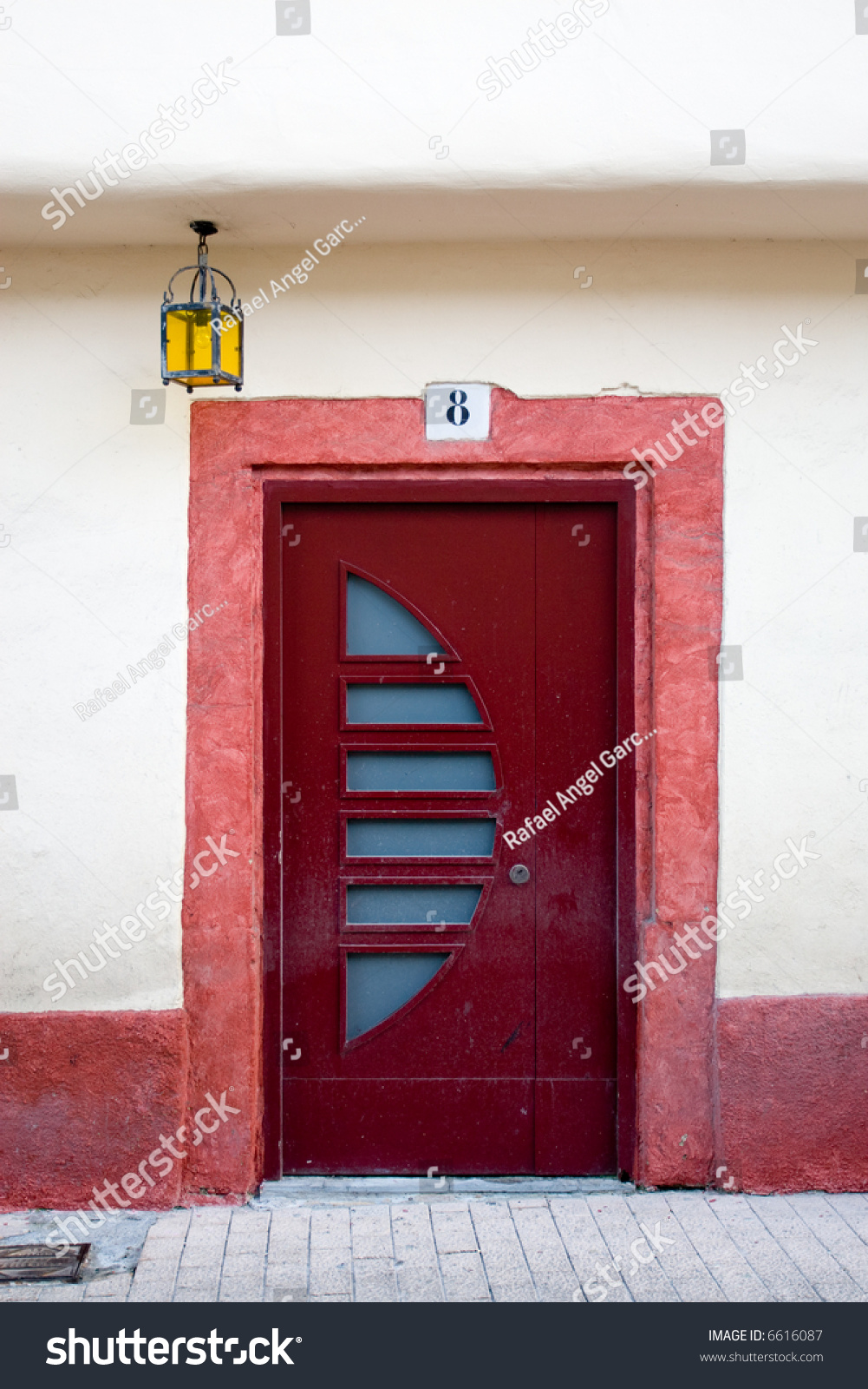 Red Door Yellow Light Facade House Stock Photo Edit Now 6616087