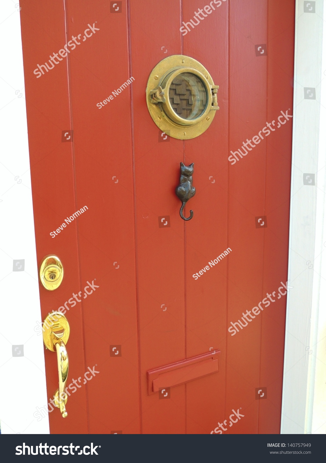 Red Door Feline Door Knocker Stock Image Download Now