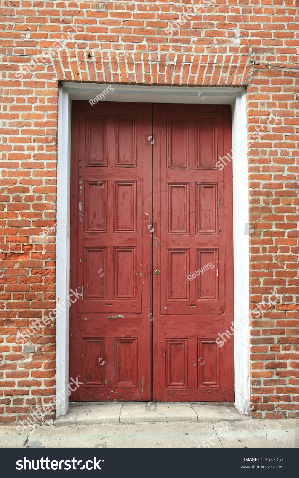 Red Double Doors On Red Brick Stock Photo Edit Now 3537053