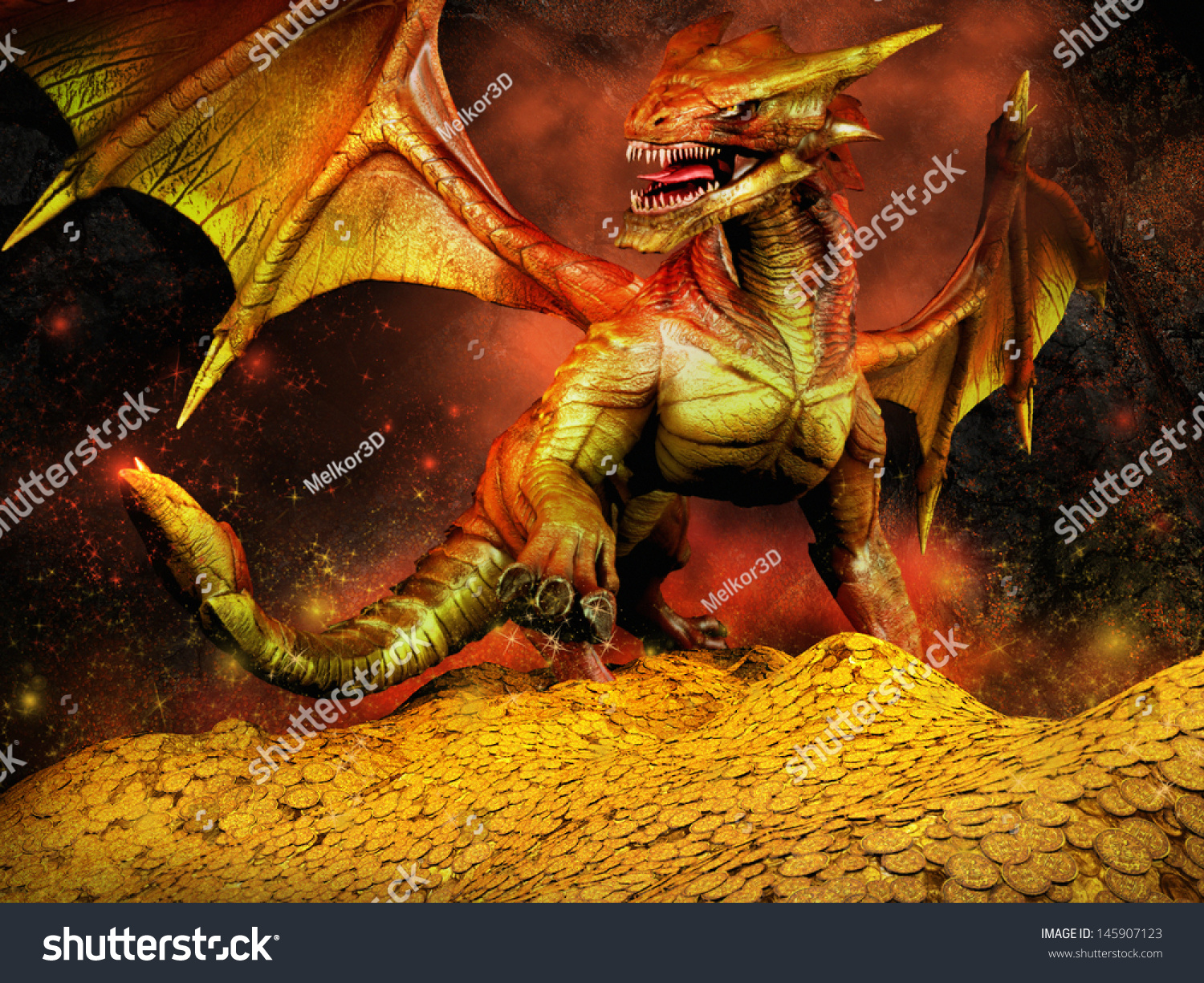 Red Dragon On A Pile Of Gold Stock Photo 145907123 : Shutterstock