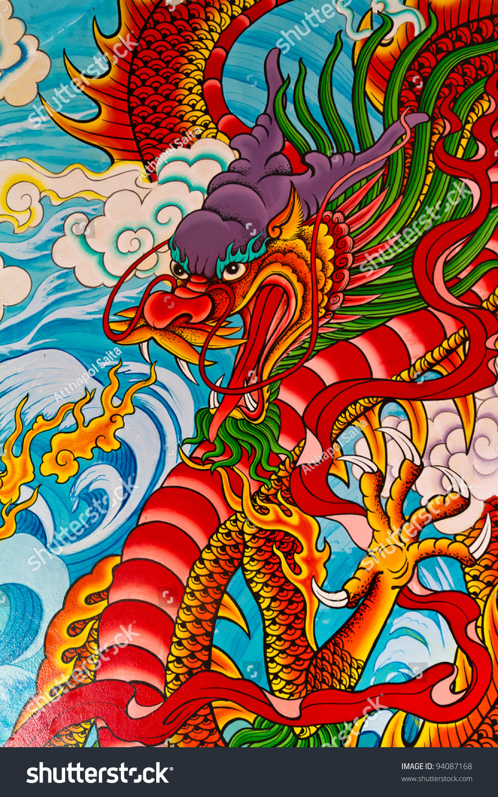 Red Fire Dragon Painting Chinese Temple Stock Photo 94087168 - Shutterstock