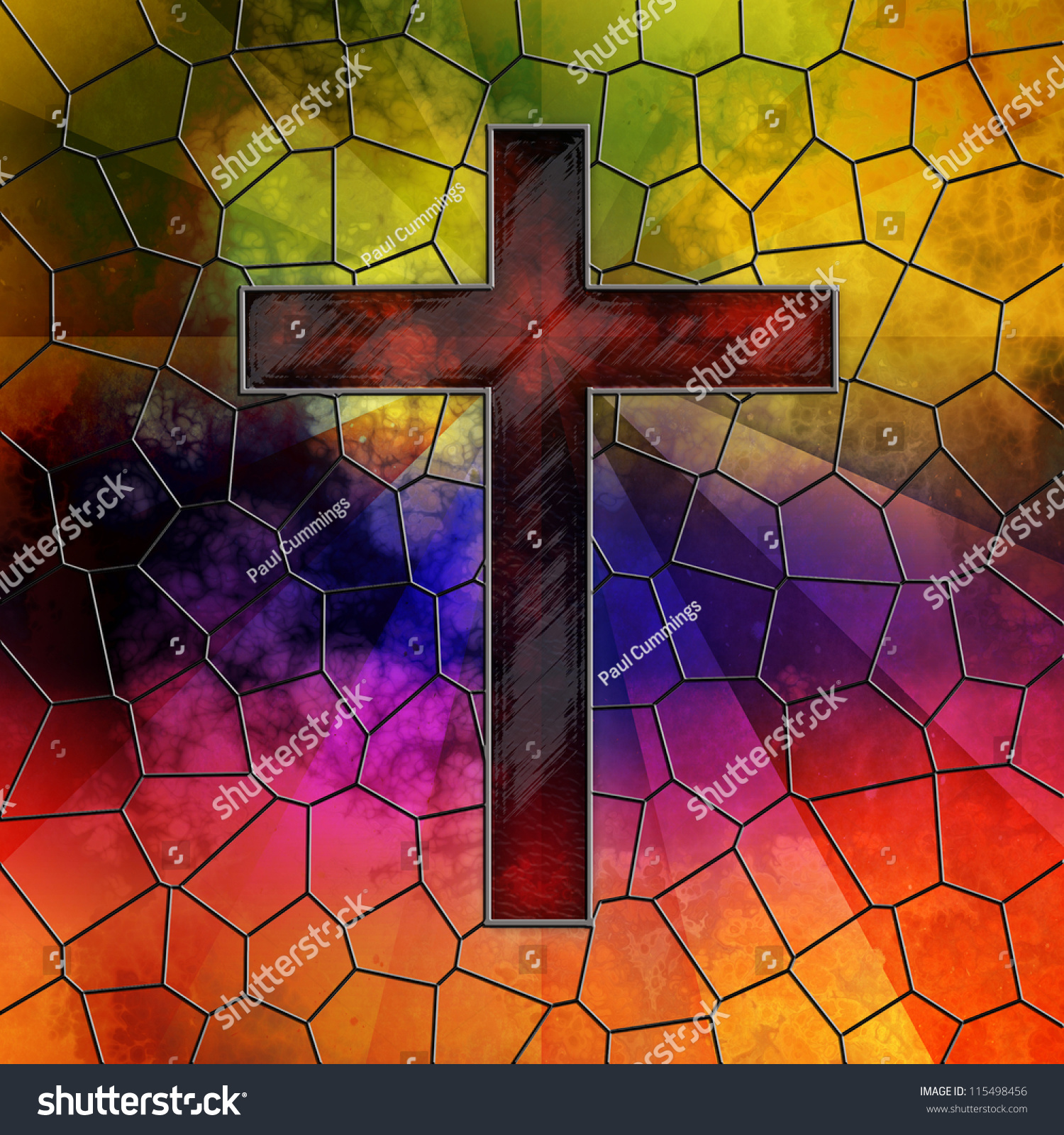 Red Glass Cross On Stained Glass Stock Illustration ...