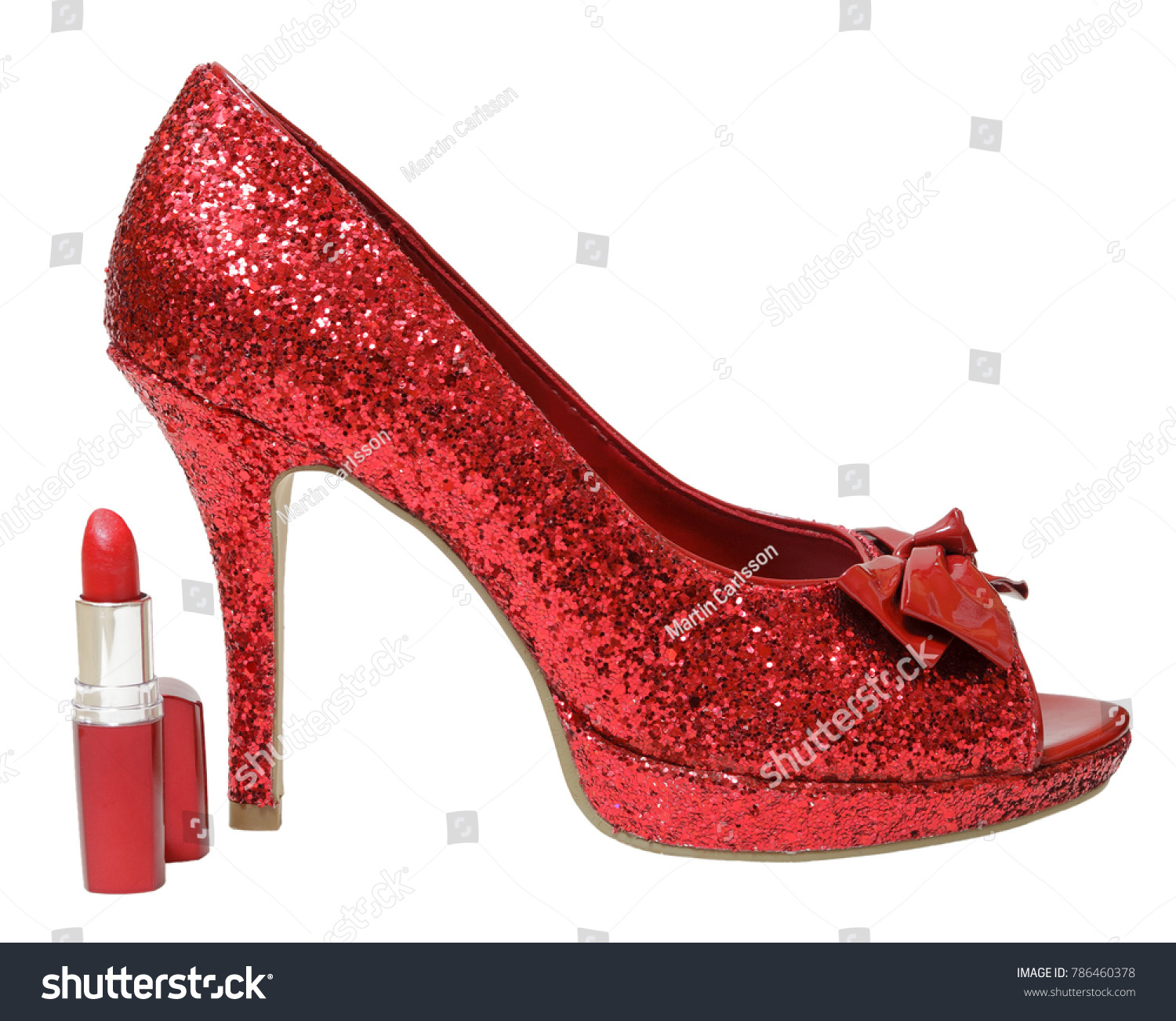 red glitter stilettos