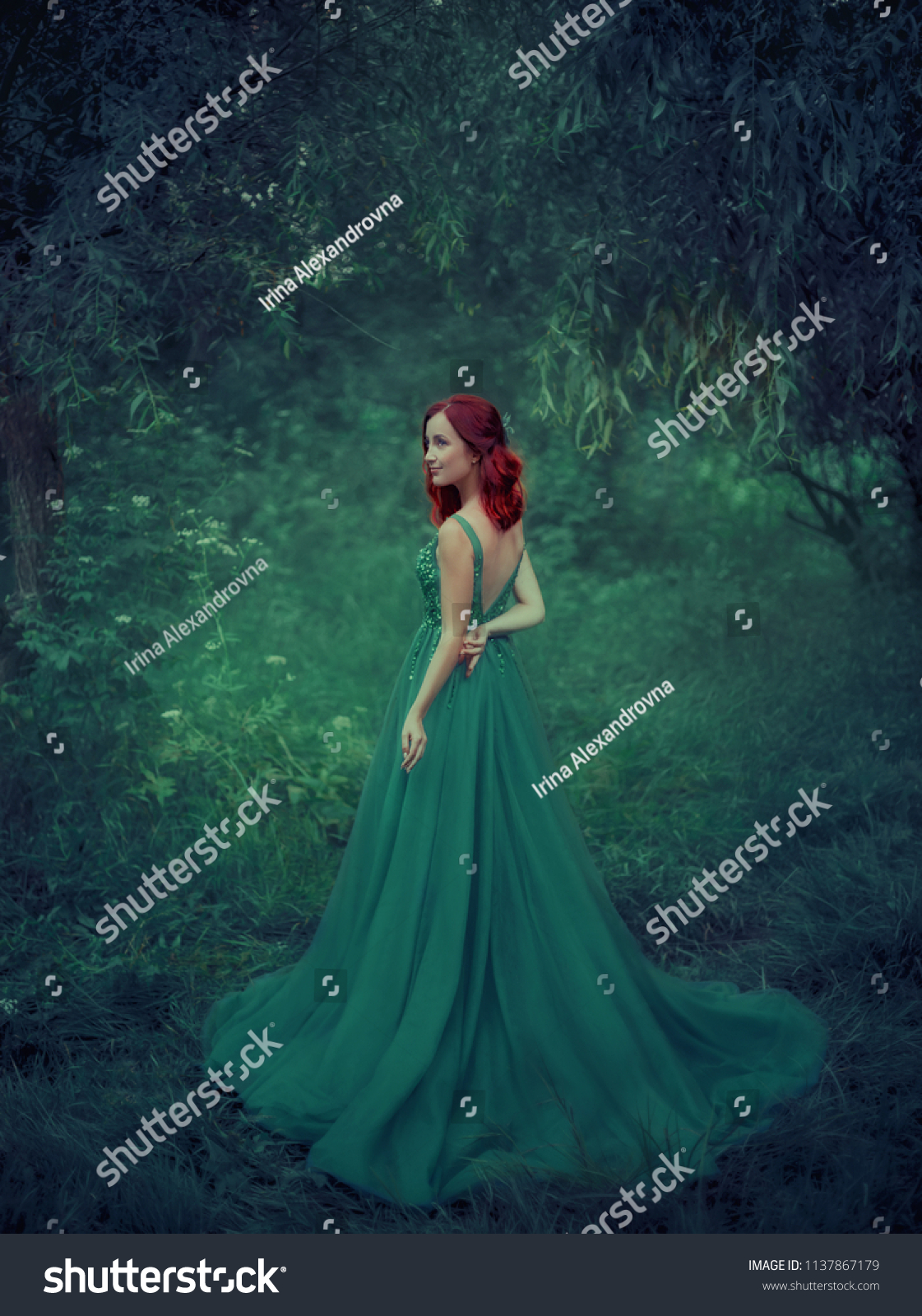 Redhaired Girl Green Emerald Luxurious Dress Stock Photo Edit Now