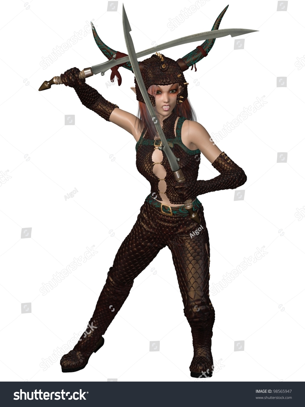 Redhaired Warrior Elf Girl Wearing Bronze Stock Illustration 98565947 ...