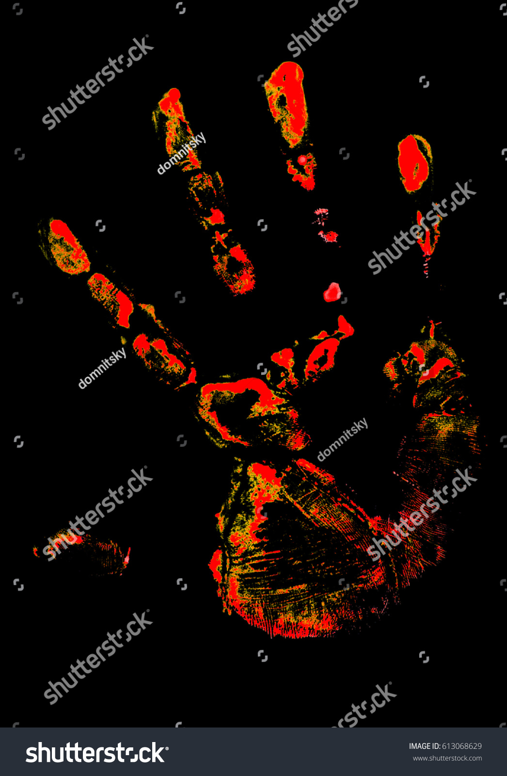 Red Handprint On Black Background Stock Photo (Edit Now) 613068629