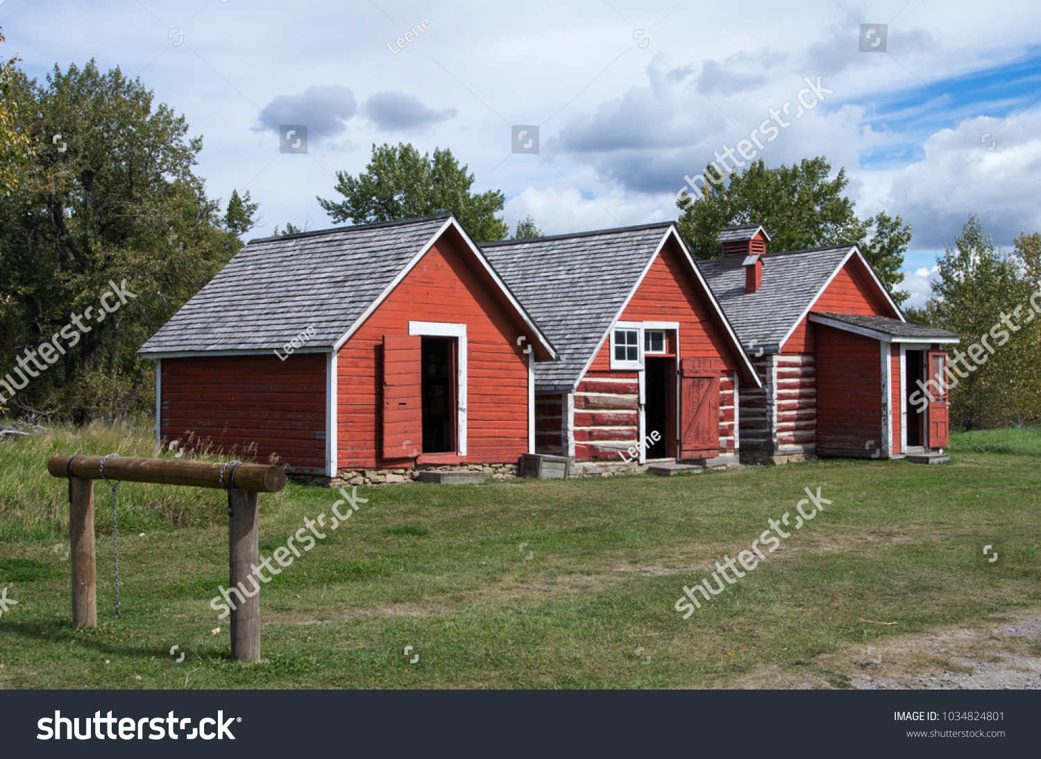 Red Historic Cowboy Cabins On Ranch Stock Photo Edit Now 1034824801