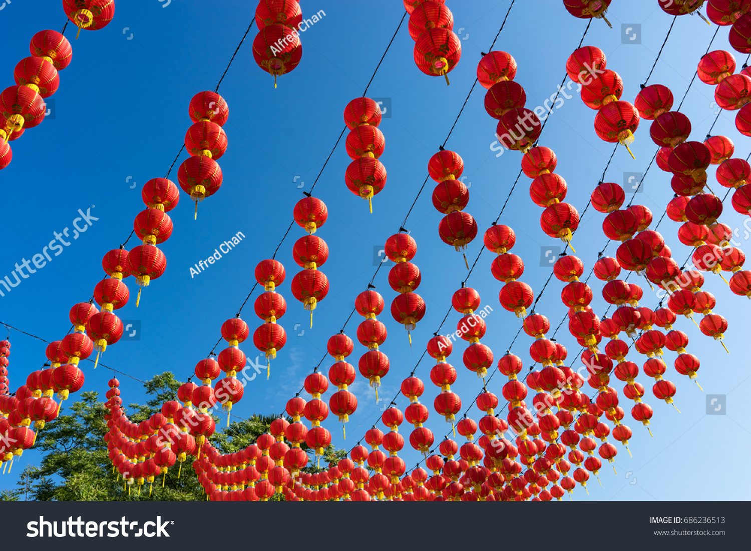 Red Lanterns Lined During Festive Season Stock Photo Edit Now 686236513