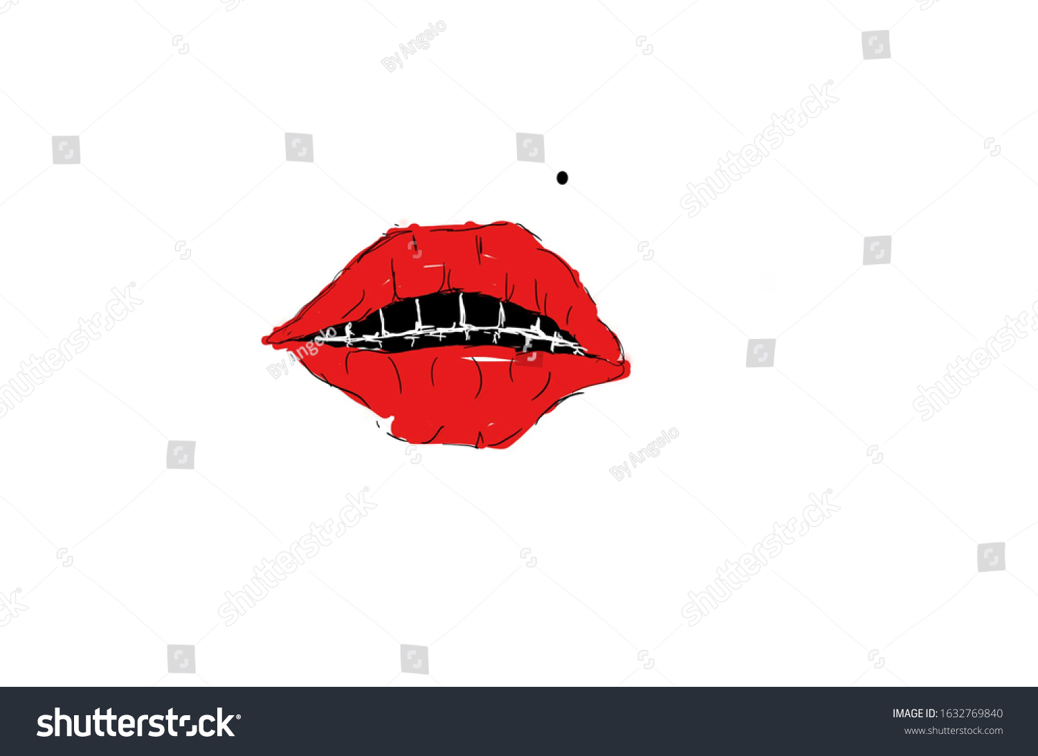 Red Lips White Teeth Beauty Mark Stock Illustration 1632769840