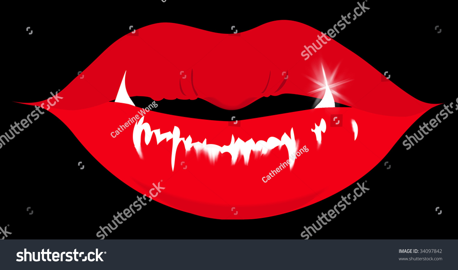 Red Lips Sharp Teeth On Black Stock Illustration 34097842