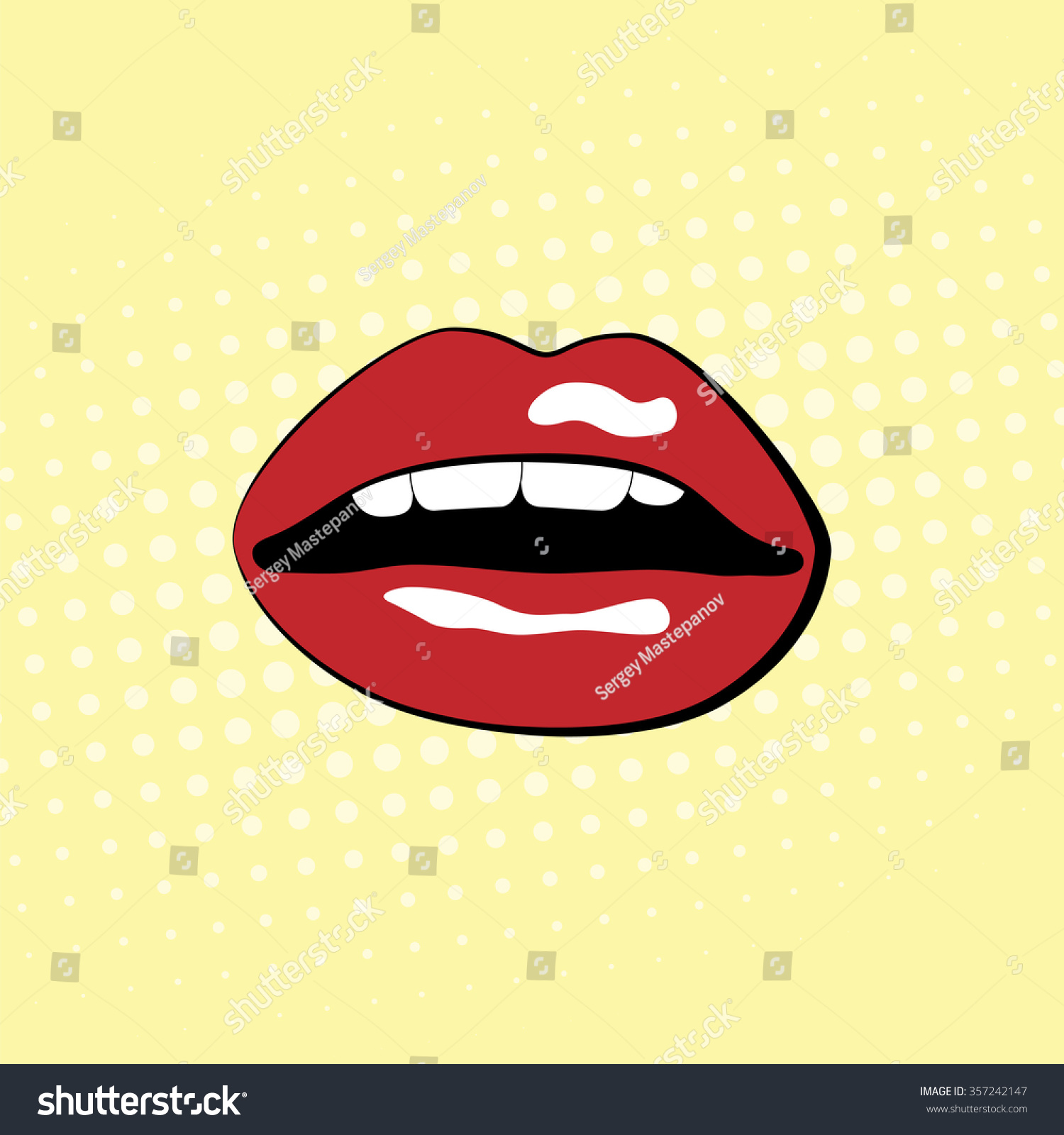 Red Lips Teeth Popart Background Stock Illustration 357242147