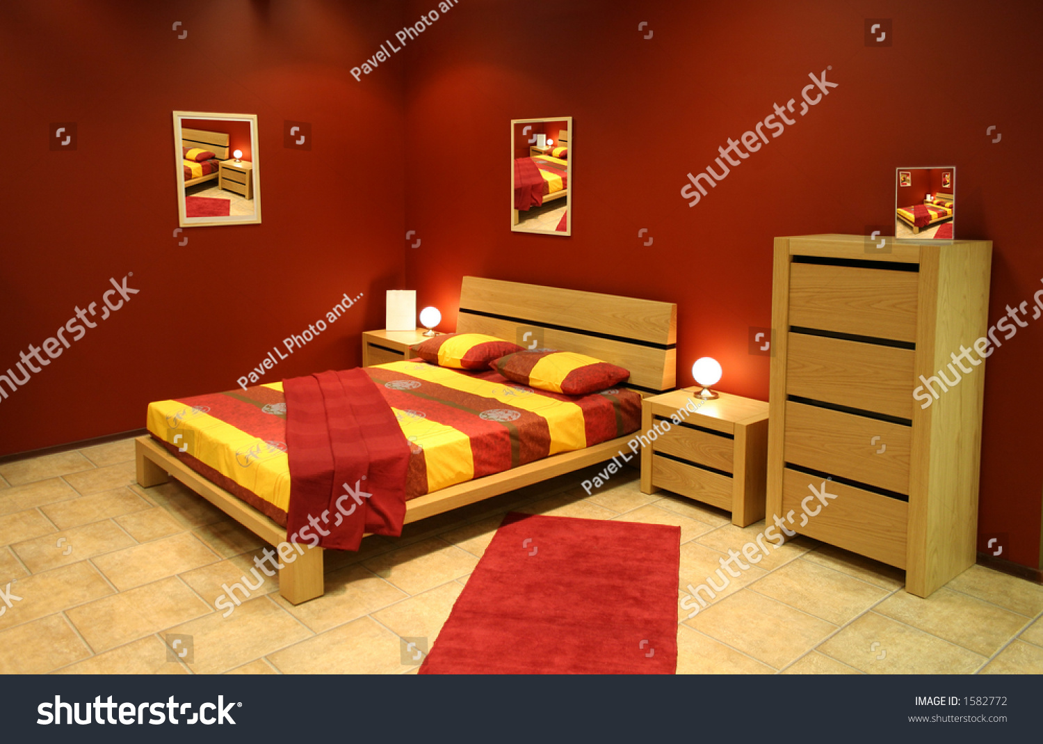 Red Modern Bedroom Stock Photo 1582772 - Shutterstock