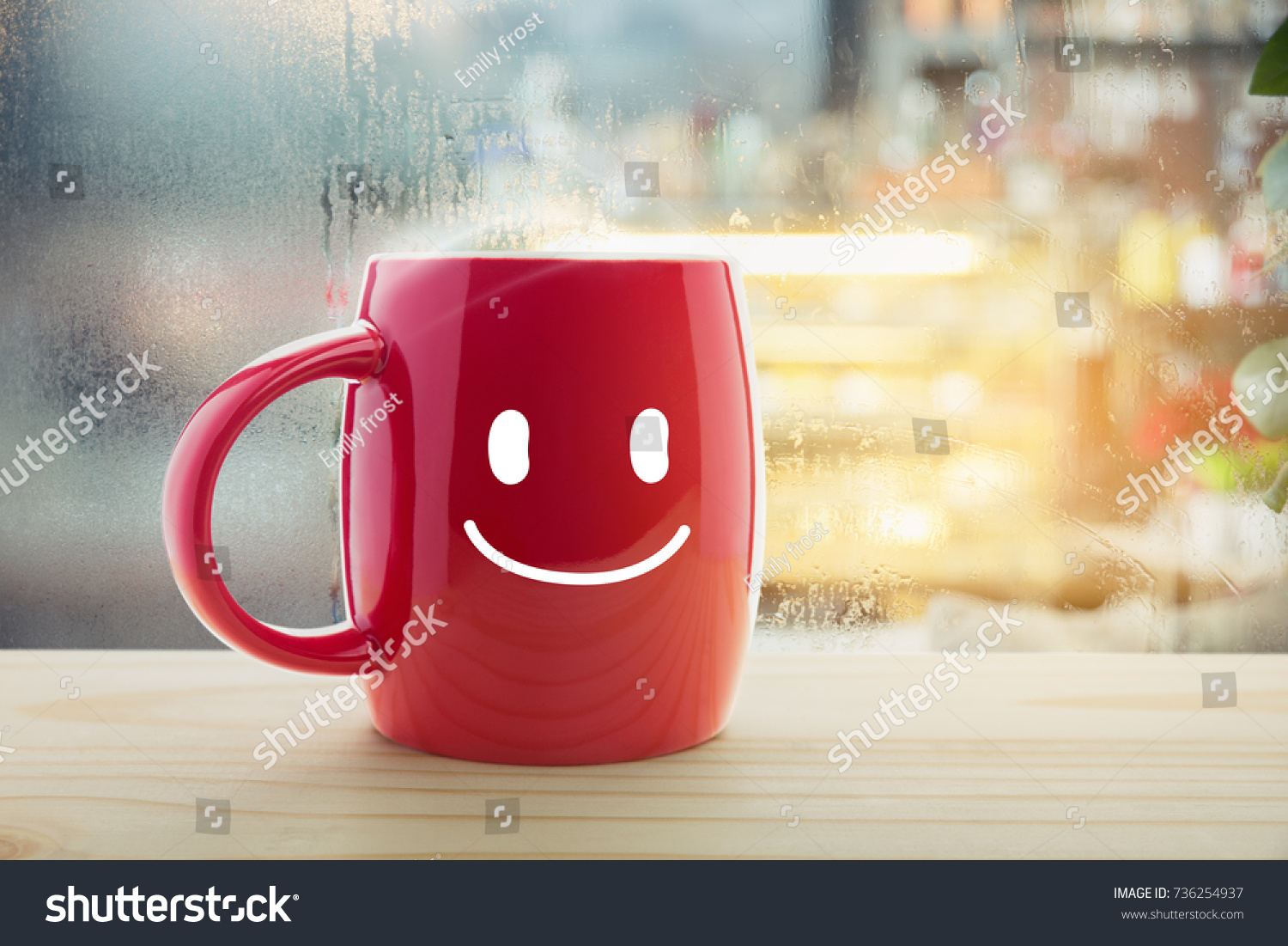 Red Mug Coffee Happy Smile Steaming Stock Photo Edit Now 736254937