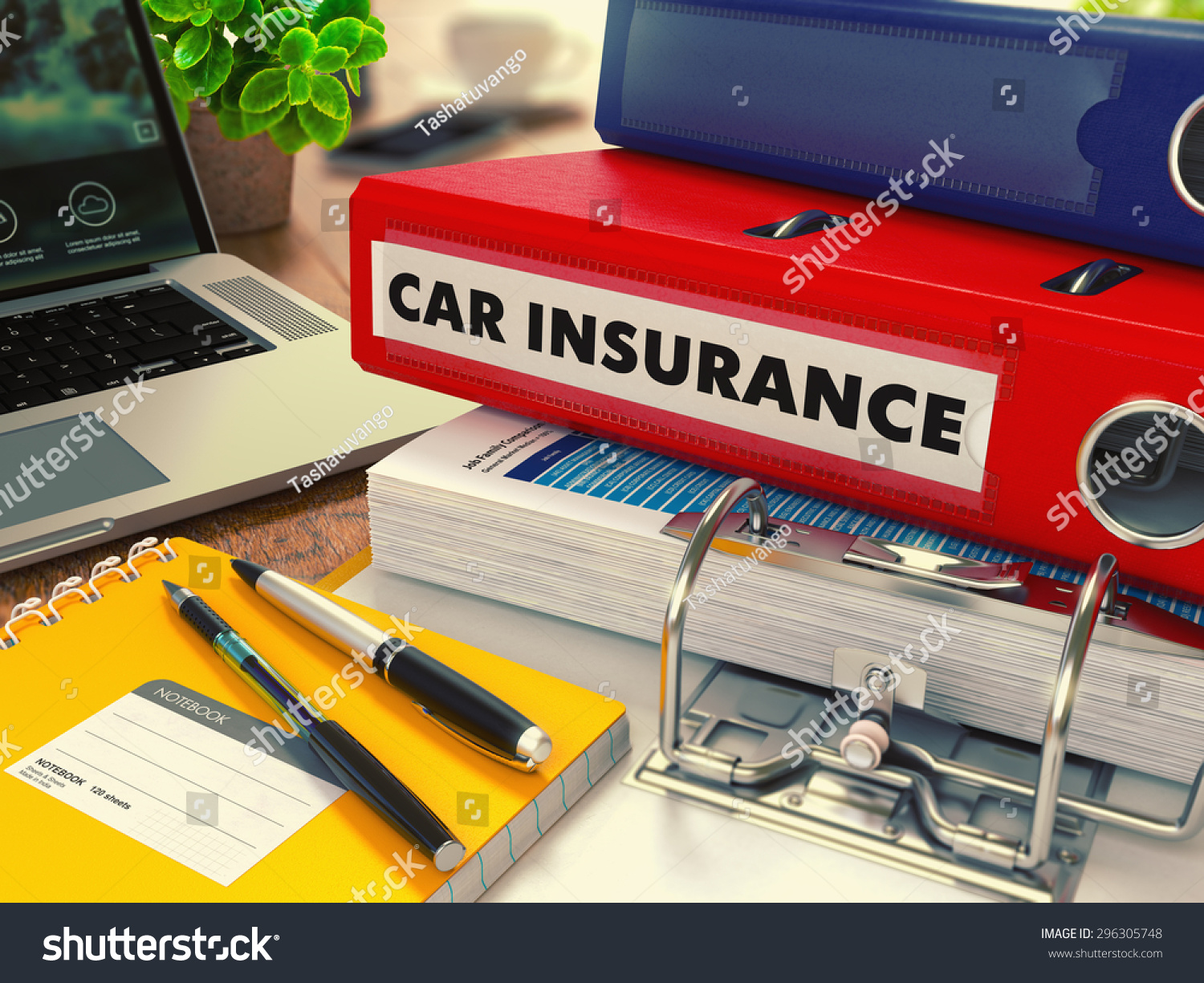 Red Office Folder with Inscription Car Insurance on Office Desktop