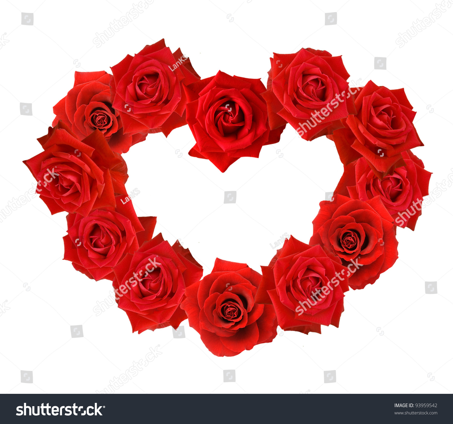 Red Roses In Heart Shape Bunch Isolated On White With Sample Text ...
