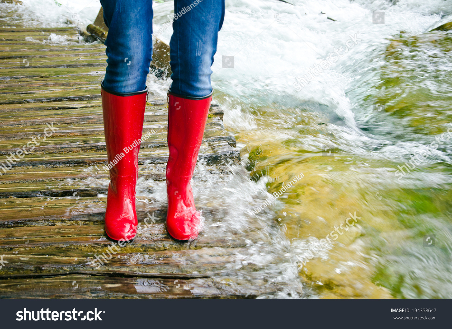 Red Rubber Boots Water River Overflowed Stock Photo 194358647 ...