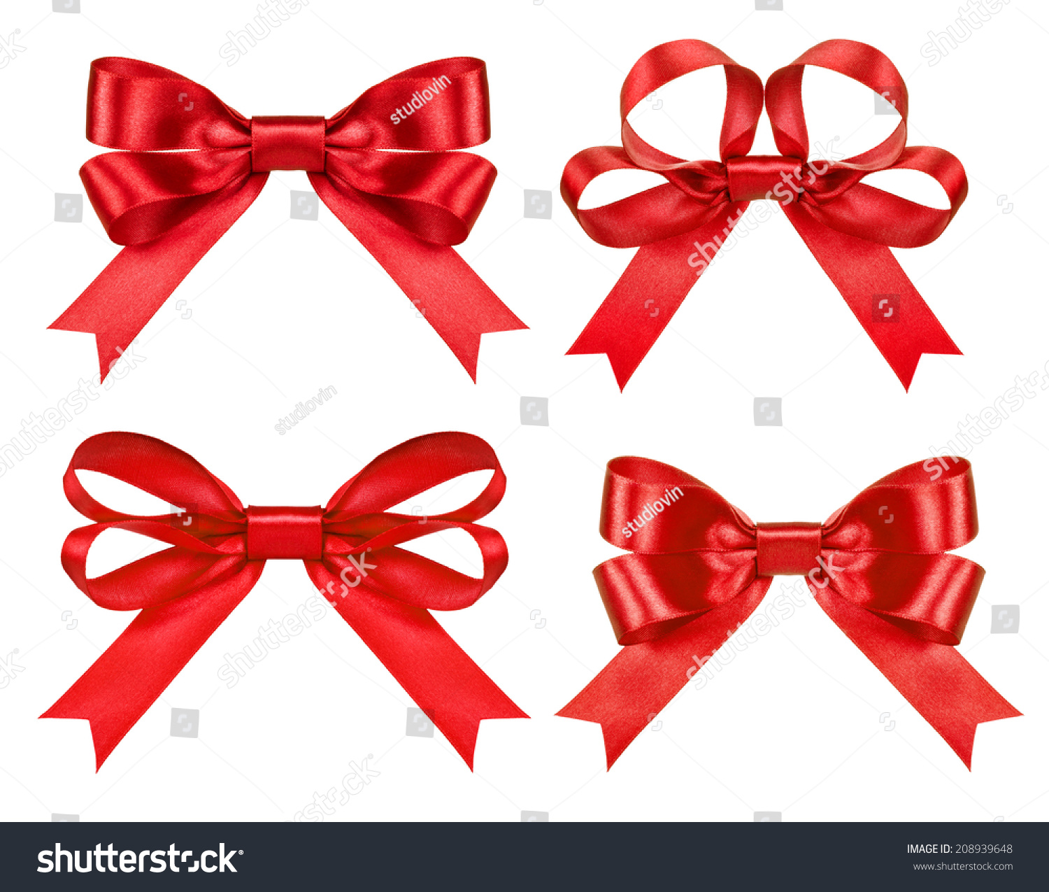 Red Satin Bows On The Isolated White Background Stock Photo 208939648 ...