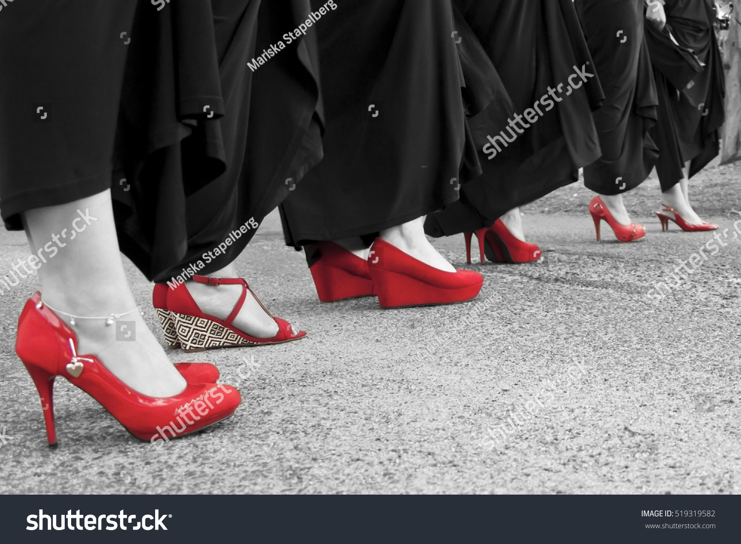 black dresses with red shoes