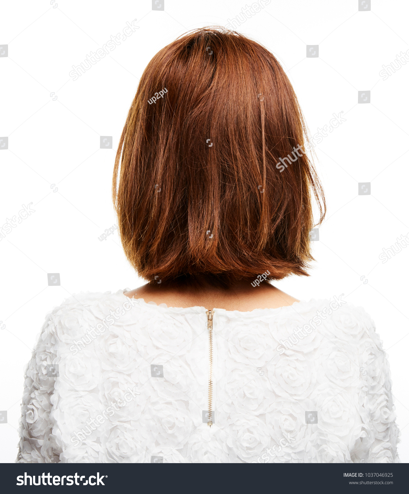 Red Short Hair Model Back View Stock Photo Edit Now 1037046925