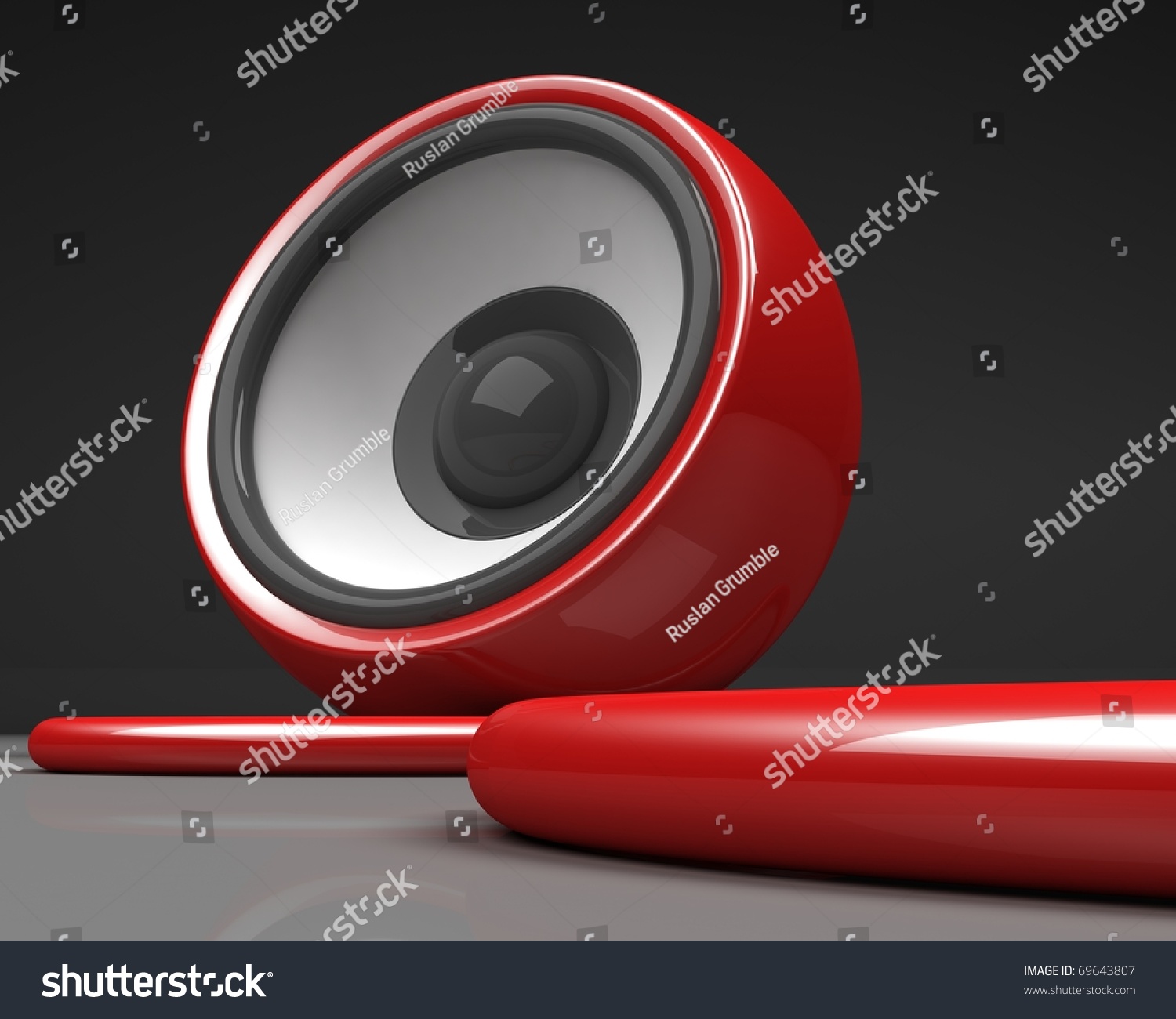 Red Speaker With Cable Over Grey Background Stock Photo 69643807 ...