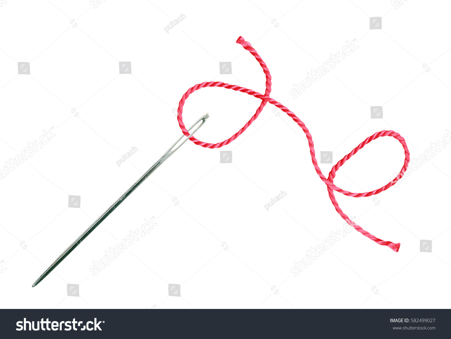 Red Thread Needle Isolated On White Stock Photo (Edit Now) 582499027