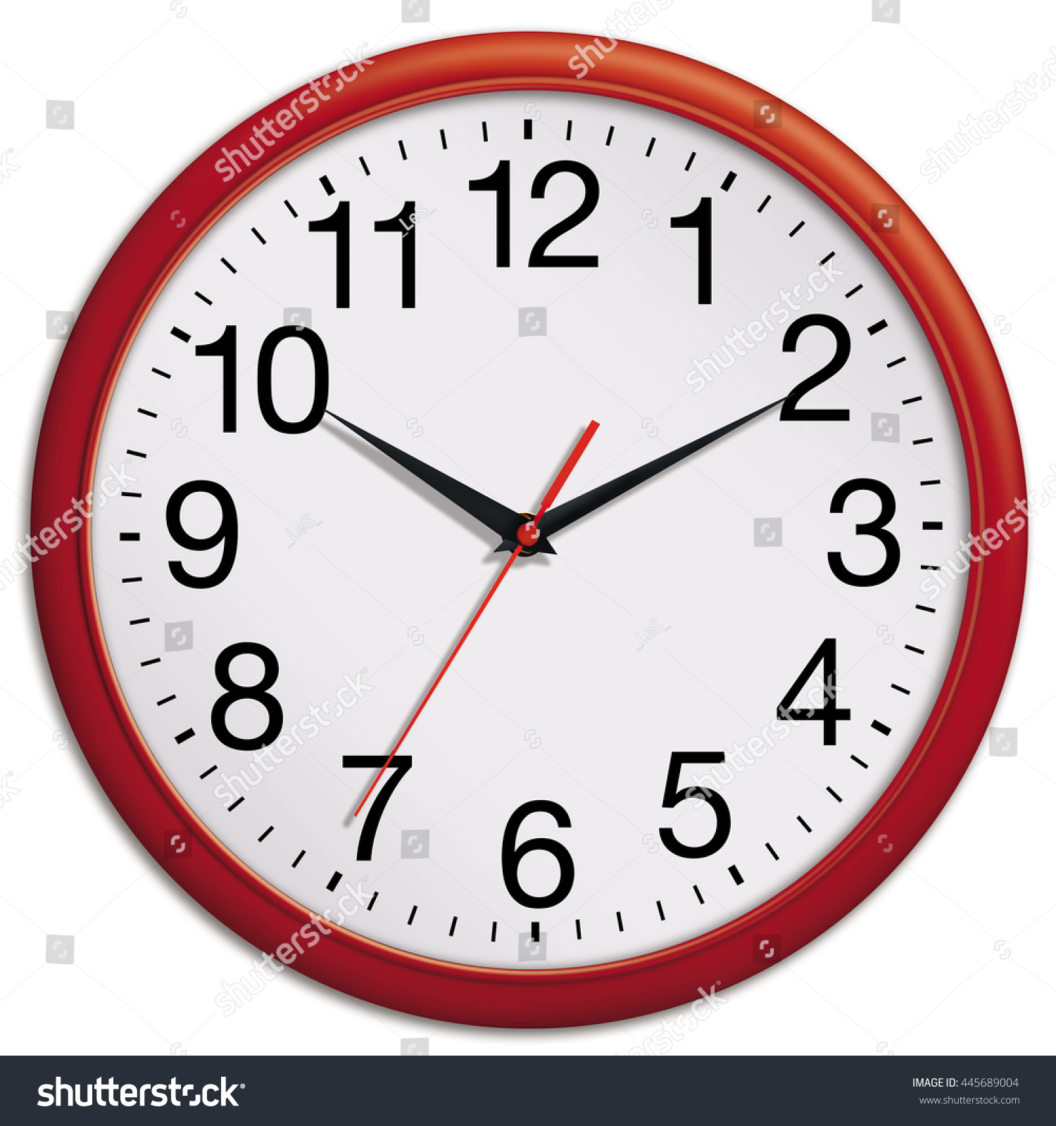 Red Wall Clock Shows Ten Past Stock Photo (Edit Now) 445689004