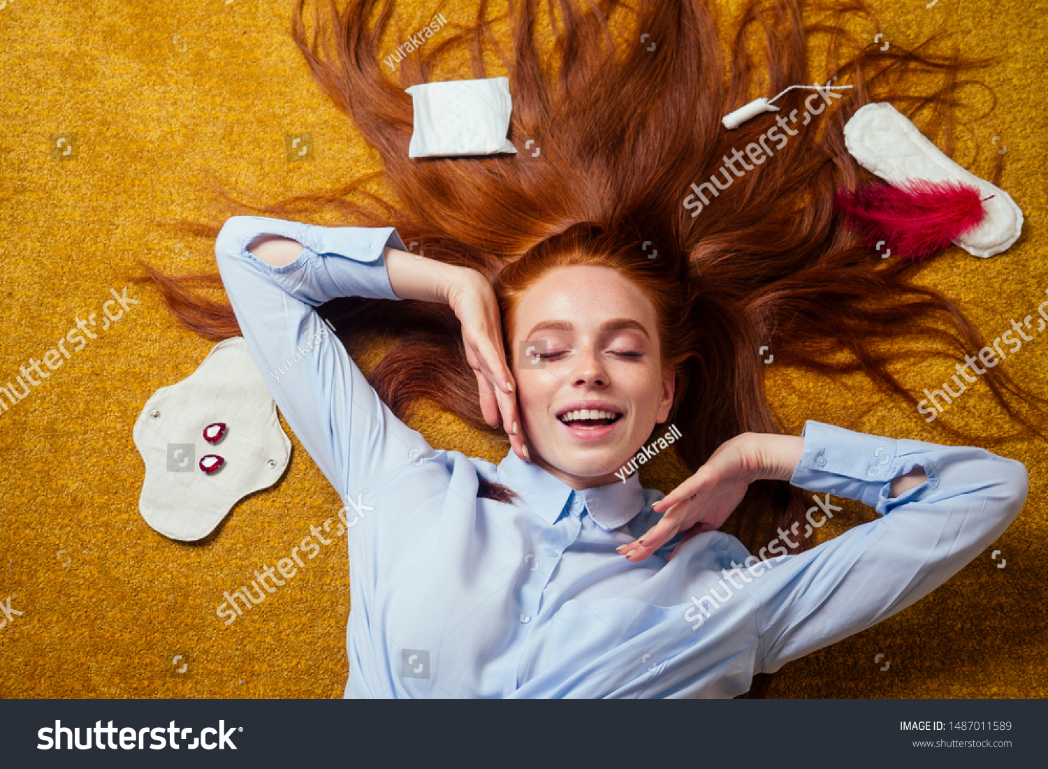 Redhaired Ginger Long Hair Woman Lying Stock Photo Edit Now