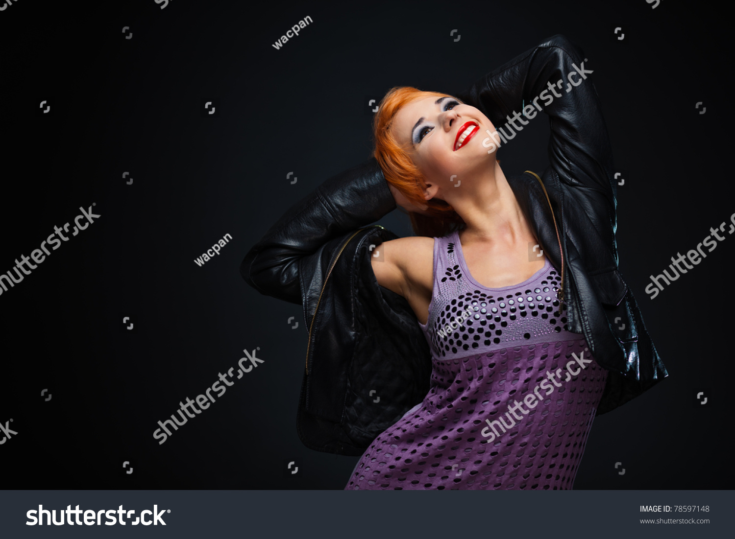 Redhead Woman Black Leather Jacket Stock Photo 78597148 : Shutterstock