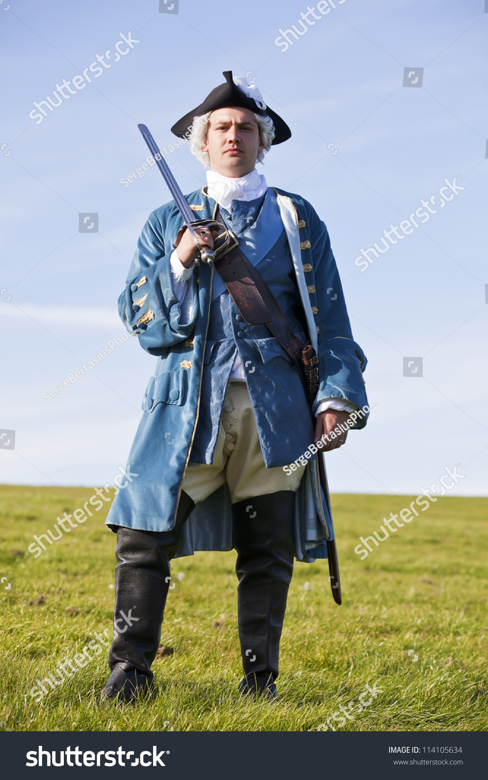 Reenactor In 18th Century British Army Infantry Officer Uniform Stock ...