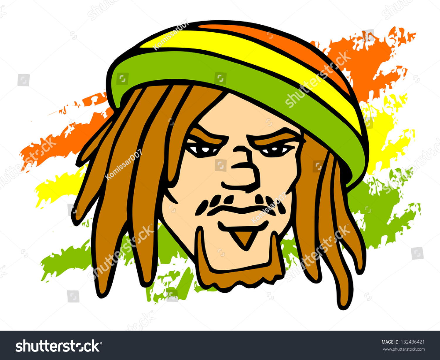 Reggae Character Portrait Rastafarian Raster Version Stock Illustration ...